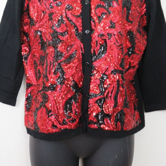 Michael Simon size Petite Medium Pink Sequin Cardigan Topper 3/4 Sleeve NEW - Picture 4 of 7